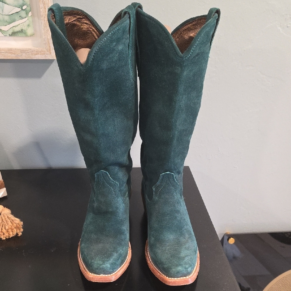 Ariat Memphis Tall Teal Suede Cowboy Womens Boots Western Womens Size 9